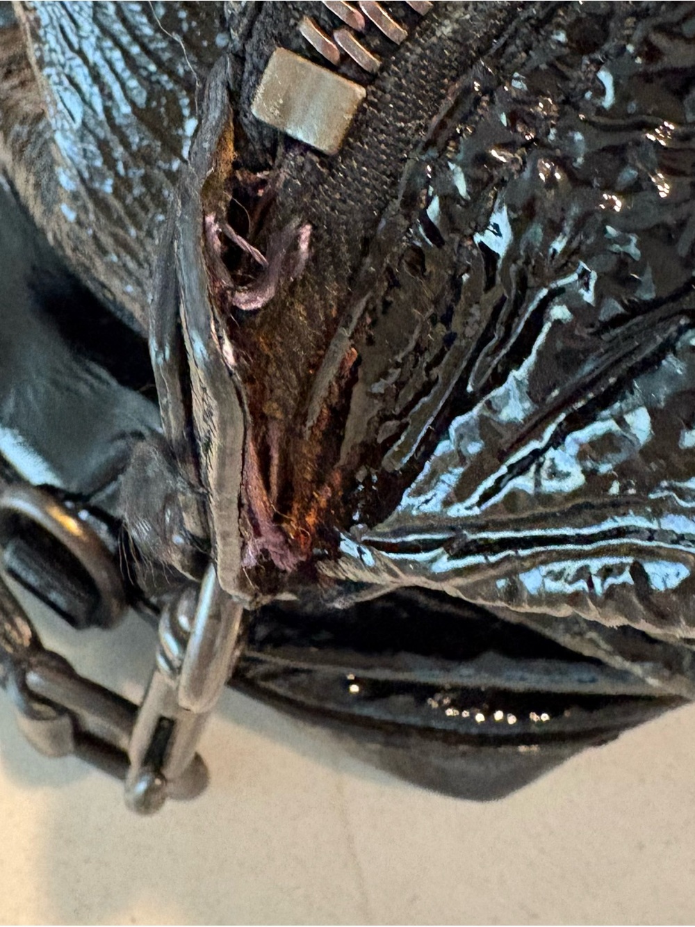 Coach Black Patent Leather Shoulder Bag with Chain-Link Strap - Picture 10 of 10